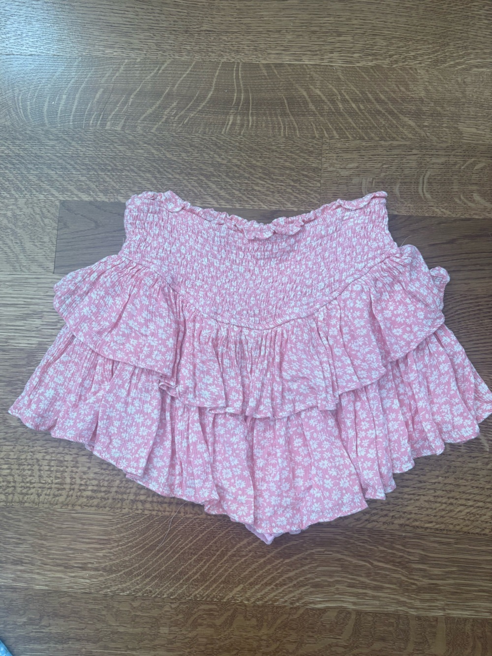 Pink Floral Ruffled Mini Skirt